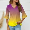 thumbnail image 5 of Tmtolofot 2024 Summer Fashion T Shirts Women's V Neck Bellsleeve Tops Womens Casual 3/4 Sleeve Shirt Sexy Slim Fit Tops With Leggings Loose Comfy T-Shirts，4_Yellow，Medium, 5 of 5