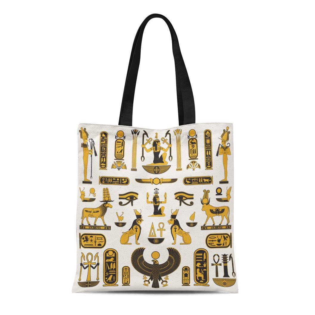 KDAGR Canvas Tote Bag Egypt Ancient Egyptian Symbols Pharaoh Pyramid Horus Falcon Ankh Durable