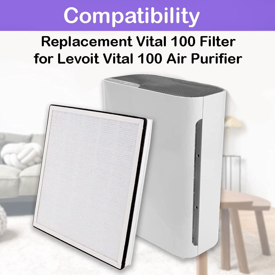 3-in-1 H13 True HEPA Activated Carbon Filter Replacement Set for LEVOIT Vital 100 Air Purifier Part # Vital 100-RF