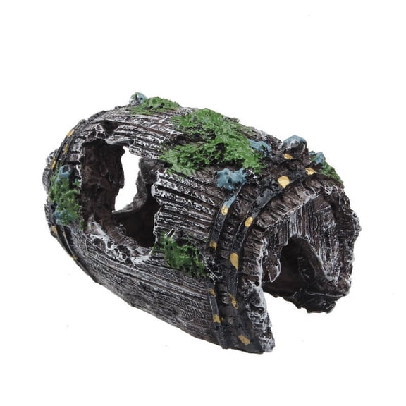 IUAMXWU Moss Covered Broken Barrel Resin Fish Tank Ornament, Hollow Cave Aquarium Hideout Decor, Retro Underwater Shelter Landscape For Household Small Fish Shrimp Tank Layout Use