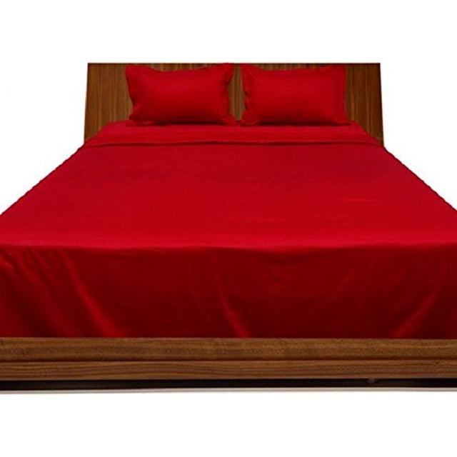 Linen Store 26-30 inches Extra Fit Deep Pocket Hotel Finish Adjustable Room 1-Piece- Fitted- Sheet Both Pattern Solid/Stripe 500 Thread Count 100% Pima Cotton (King, Solid,Blood Red).