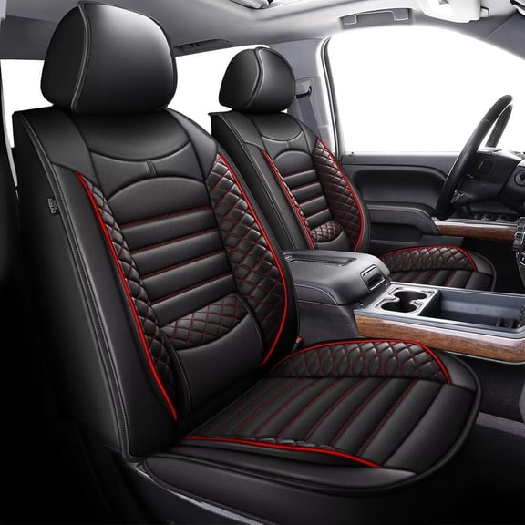 Seat Covers Fit for 2015-2024 2025 2026 Chevrolet Chevy Colorado/GMC Canyon Crew Cab Z71 LT ZR2 Custom Faux Leather Truck Seat Covers Full Set(Black&Red,5 Seats)
