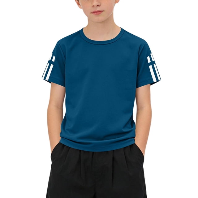 Zpanxa Boys Athletic Shirts Solid Color Round Neck Short Sleeve Sports Top Comfortable Running Tee With Polyester 3-4 Years
