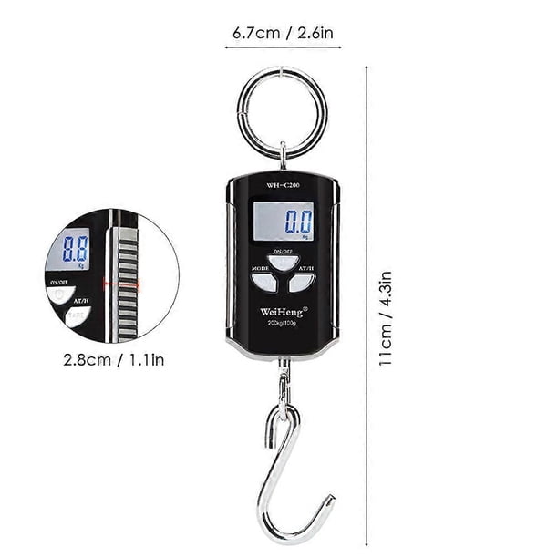 WeiHeng Digital Electronic Luggage Fishing Postal Hanging Scale Hook 200KG / 440Lbs Weight Capacity with Backlit LCD Display