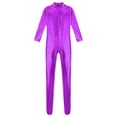thumbnail image 5 of Eandarui Women's Shiny Metallic Unitard Turtleneck Long Sleeve Footed Zentai Suit Catsuit Dancewear Purple 3XL, 5 of 7