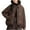 Coffee, variant on Plus Size Jackets For Women Trendy Solid Color Long Sleeved Thick Loose Collar Short Black Fall And Winter Coat Outerwear (M)