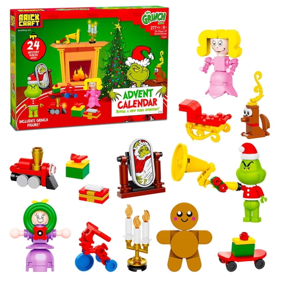 Brickcraft Grinch Advent Calendar (277-Piece Set), Holiday Building Kit Featuring Grinch and Max, Christmas Countdown Gift for Kids Ages 8