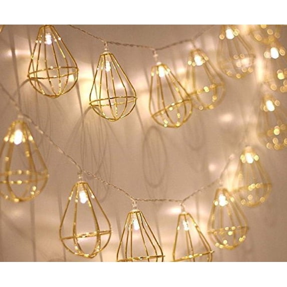 LINLIN Geometric Metal Fairy Lights, 1.5M 10LED Geometric String Lights Diamond Fairy String Lights Metal Fairy Lights Battery Operated for Indoor Outdoor