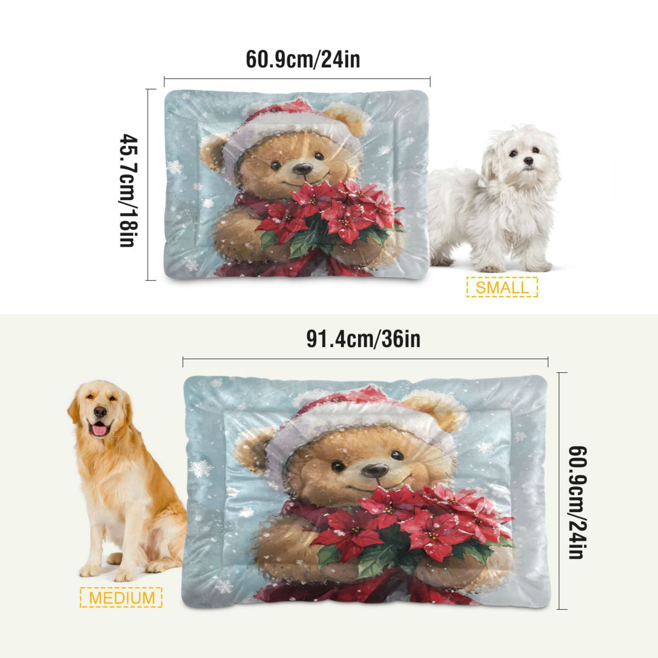 Qxltty Teddy Bear Holding Flowers Ped Pad Wear-resistant and Hard to Bite Through Sleeping Pad for Small Medium Large Dogs Winter Pet Bed 36×24in