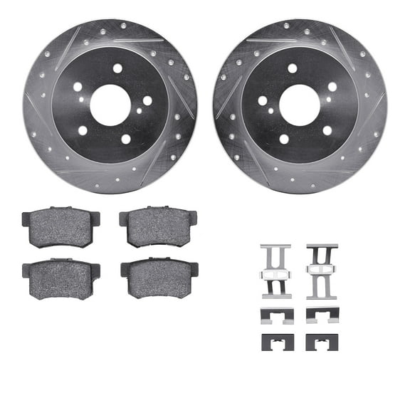 Dynamic Friction Company Rear Brake Rotors-Drilled and Slotted-Silver with 5000 Advanced Brake Pads includes Hardware 7512-01006