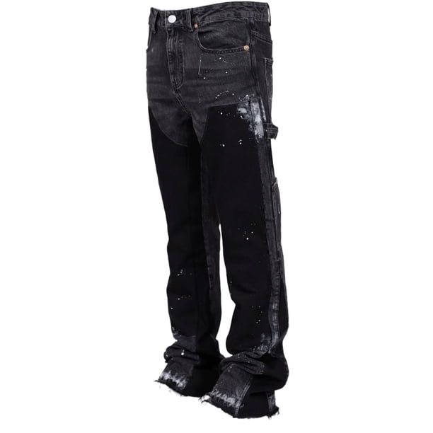 Pantalones de trabajo de mezclilla elástica for hombre | Patchwork multitela | Silueta acampanada | Estilo envejecido en capas vintage.