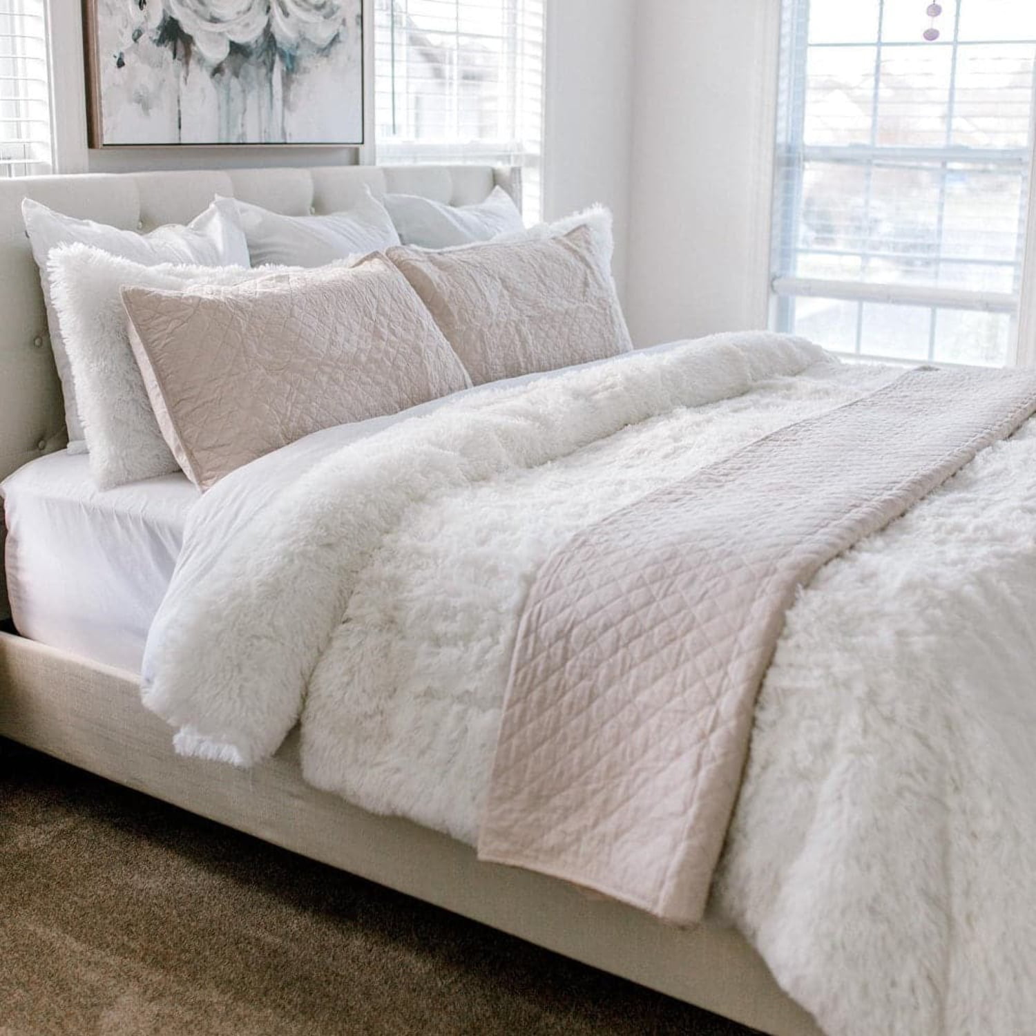 Lush Decor Ava Diamond Minimalist Modern Solid Cotton Lightweight Oversized Quilt, King, Ivory, 2-3 Piece Set