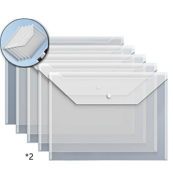 Dvruxg 10 Pcs Plastic Envelopes File Folders Document Organizer A4 Letter Size Paper Holder Organizer Color Envelopes with Snap Closure File Bags for Office