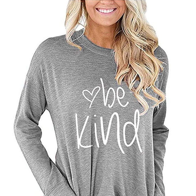 Camiseta elegante e informal de manga larga para mujer, color gris claro, XXL, con cuello redondo, bolsillo y estampado