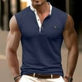 thumbnail image 2 of Wyobmus Mens Sleeveless Shirts Casual Button Up Henley Shirts Solid Color Gym Stand Collar Cut Off Beach Summer Tee S-3X Navy, 2 of 6