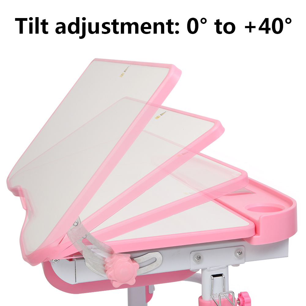 Kepooman Lifting Children Desk, Can Tilt Learning Table and Chairs Set with Reading Stand, Pink Kepooman Lifting Children Desk, Can Tilt Learning Table and Chairs Set with Reading Stand, Pink