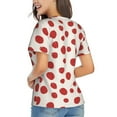 thumbnail image 3 of Vsdgher Abstract Red Polka Dot Women Shirts V Neck Short Sleeve Tops T-Shirt Basic Tees, S to 3XLMedium, 3 of 5
