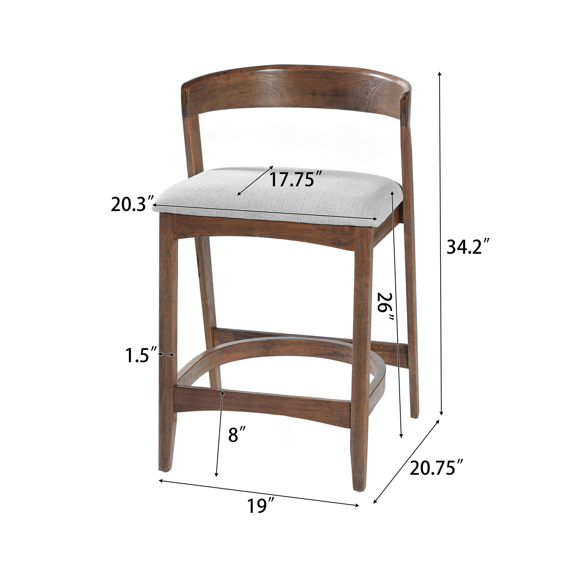 Christopher Knight Home 26" Seat Height Wooden Bar Stools, Upholstered Counter Stools for Kitchen Island, Walnut, Set of 2