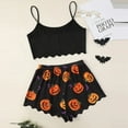 thumbnail image 6 of Bjutir Womens Halloween Pajamas Set Pumpkin Printed Sleeveless Camisole And Shorts Homewear Pajama Sleepwear Set Black, 6 of 7