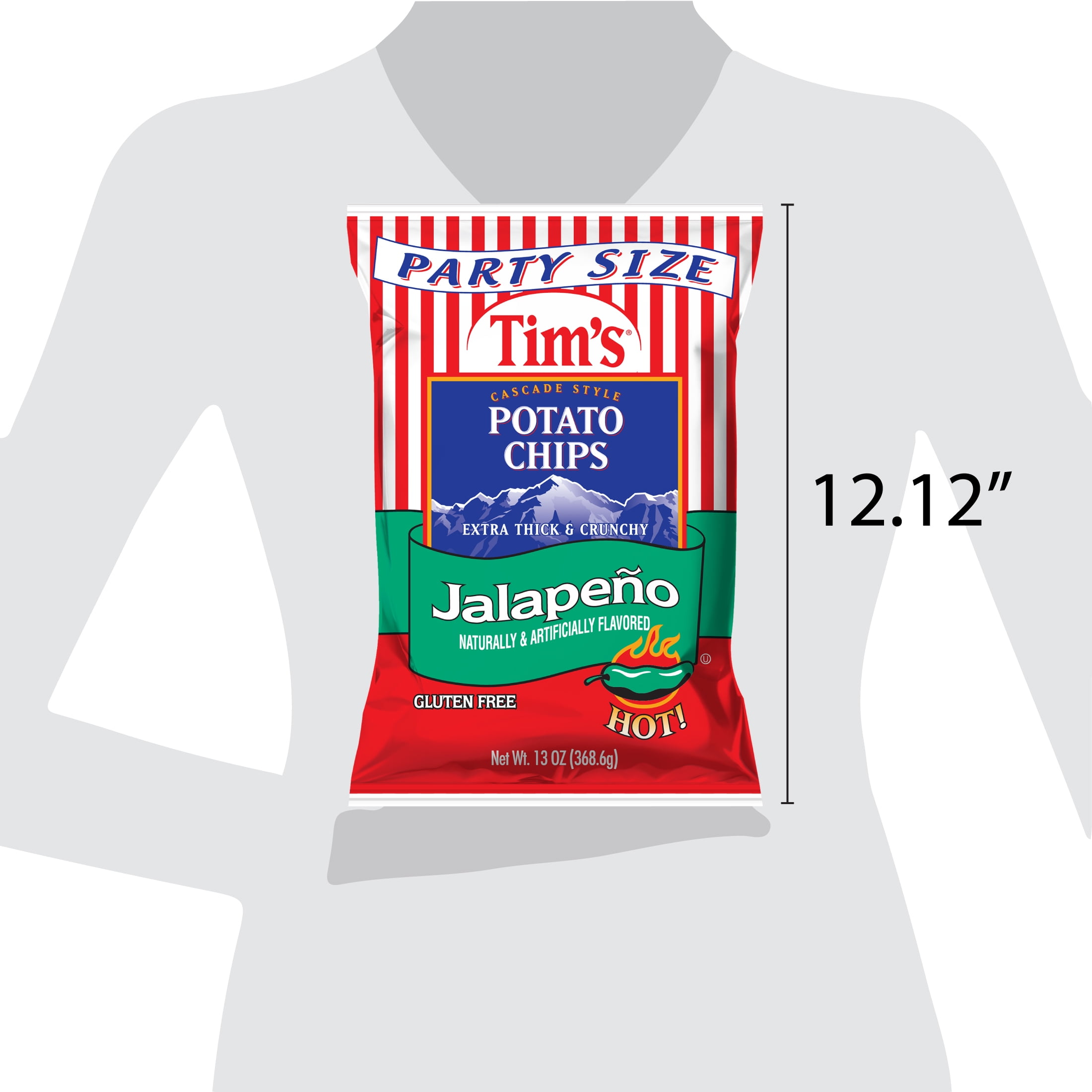 Tim's Cascade Snacks Jalapeno Cascade Style Potato Chips, Gluten-Free, Party Size, 13 oz Bag