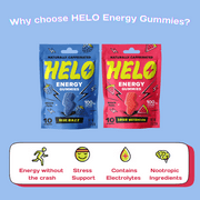 HELO Energy Gummies, Blue Razz (30CT) - 50mg of Caffeine per Gummy, Alpha GPC, Lions Mane, Ashwagandha, Cordyceps, Electrolytes, Vitamin B12