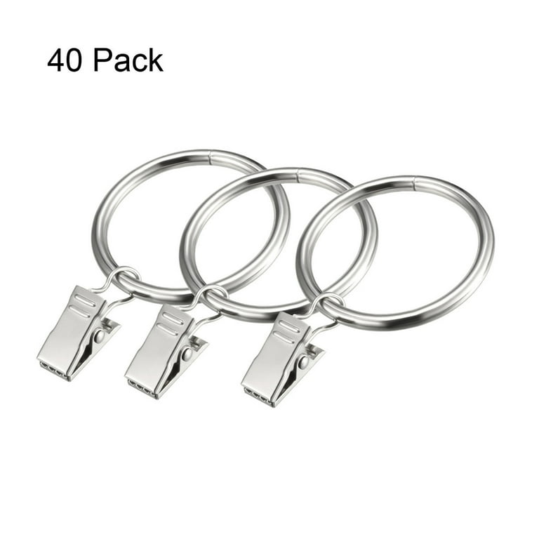 40 Pack Curtain Clips Rings Strong Metal Drapery Shower Curtain Ring with Clips Rustproof 1.77 inch Interior Diameter Silver, Size: 1.77 Inner Dia