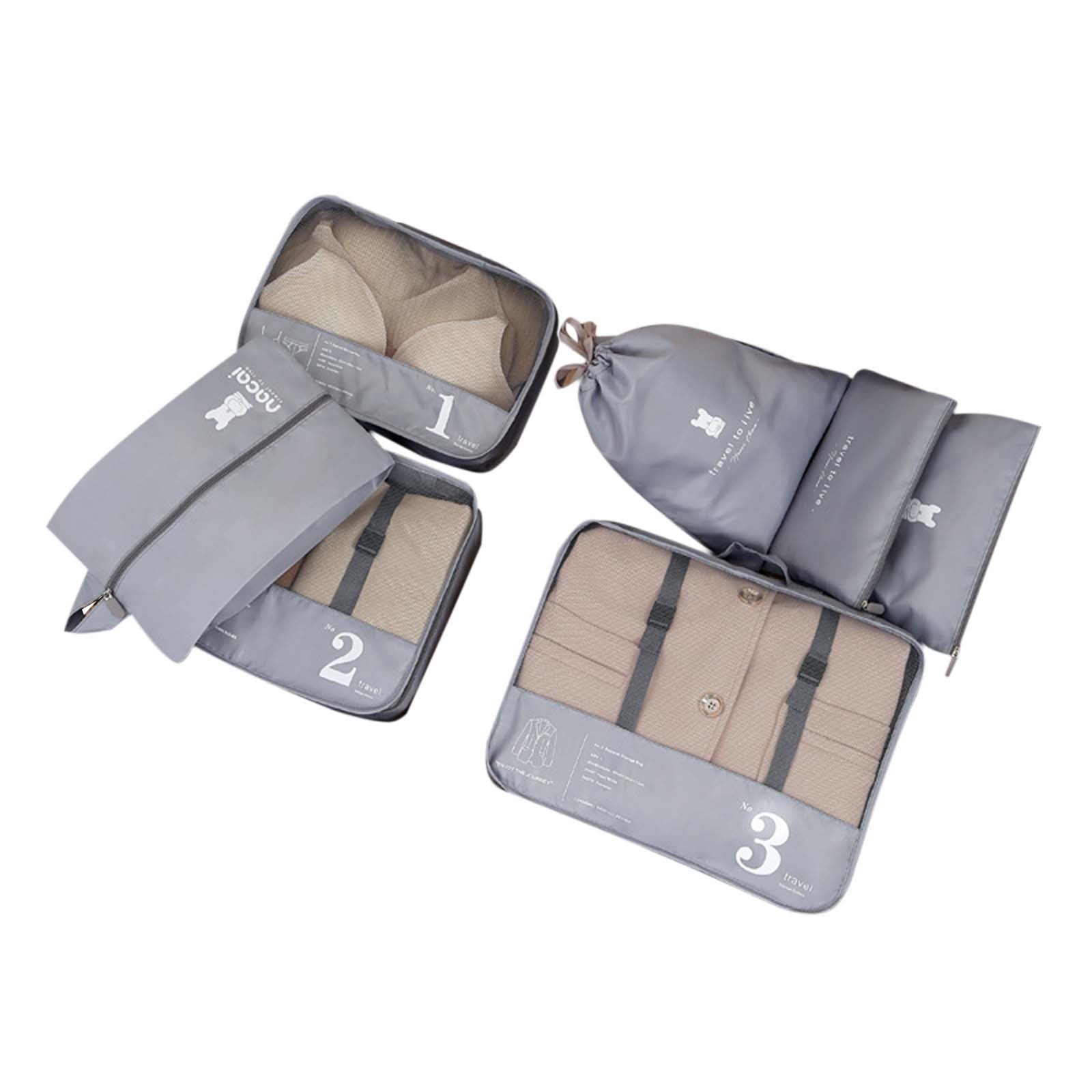 Summercome 7 Set Packing Cubes, Luggage Packing Organizers for Travel Accessories, Space Saving Travel Bags for Carry On, Lightweight Zipper, Clothes, Shoes and Laundry Bag, Suitcases (Gray)