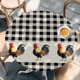 thumbnail image 2 of Black White Plaid Rooster Round Tablecloth, Fitted Table Cover with Elastic for 45"-54" Round Tables, Vintage Farmhouse Checkered Rustic Table Cloth Outdoor Dinning Party Waterproof Tablecloths, 2 of 7