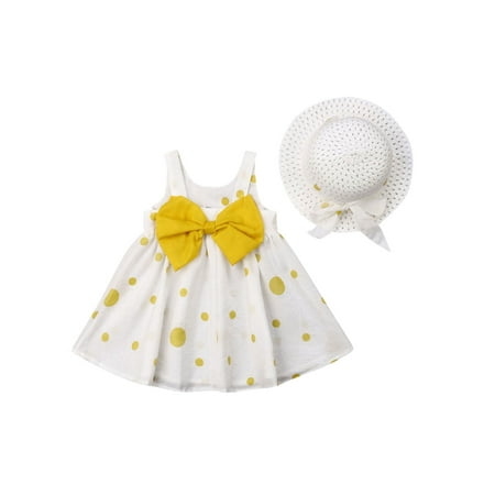 

Diconna Baby Girl Polka Dot Dress and Hat Cotton Blend Yellow 12-18 Months