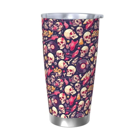 

KLL music Skull record Guitar Print 40oz Stainless Steel Insulated Car Cup with Spillproof Lid - Keep Your Drink Hot or Cold on the Go-Without Straw