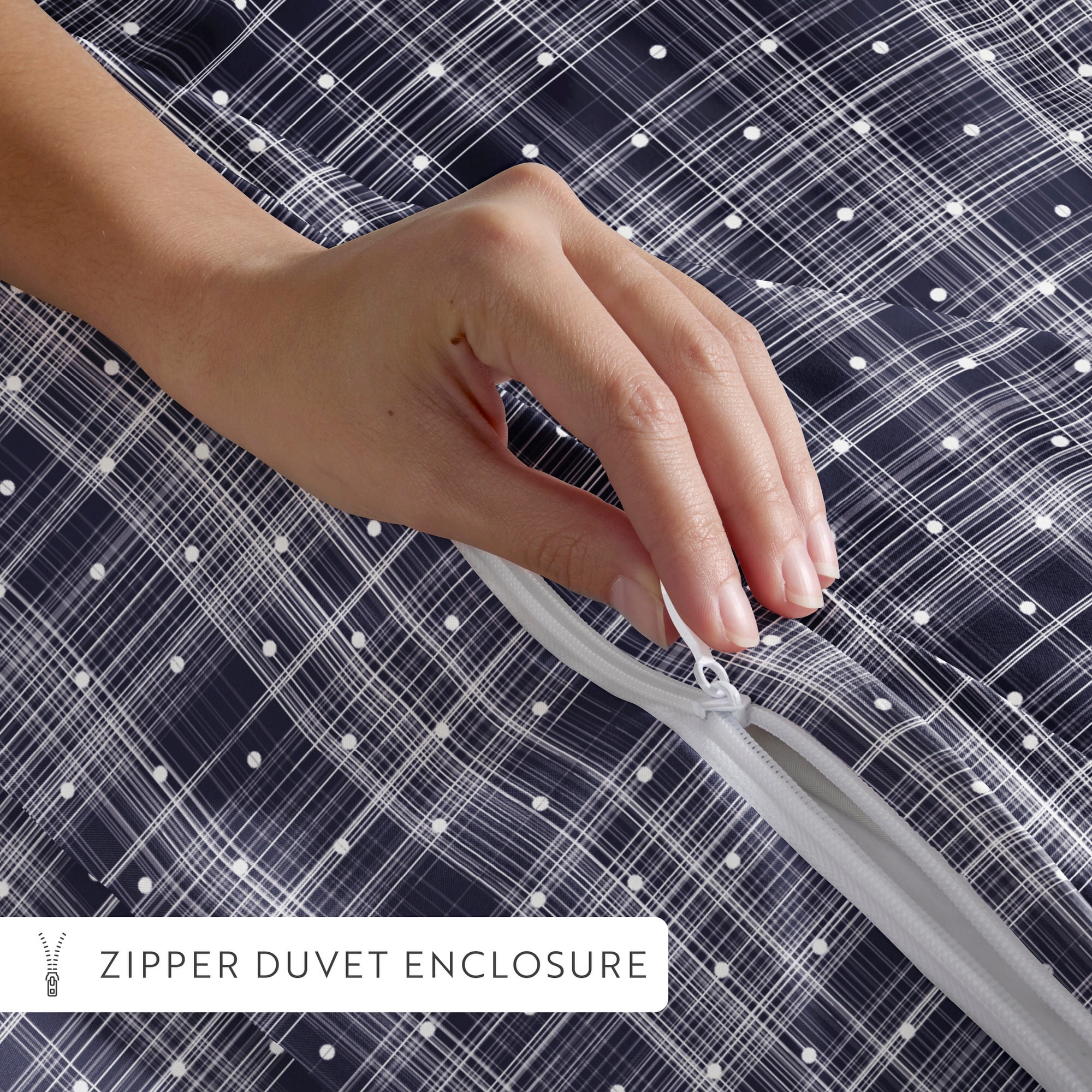 Noble Linens Navy Polka Dot Pattern Duvet Set 3-Piece Duvet Cover Set, Full/Queen