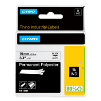 DYMO Rhino Industrial Permanent Polyester Labels, 3/4", Black Print on White Tape