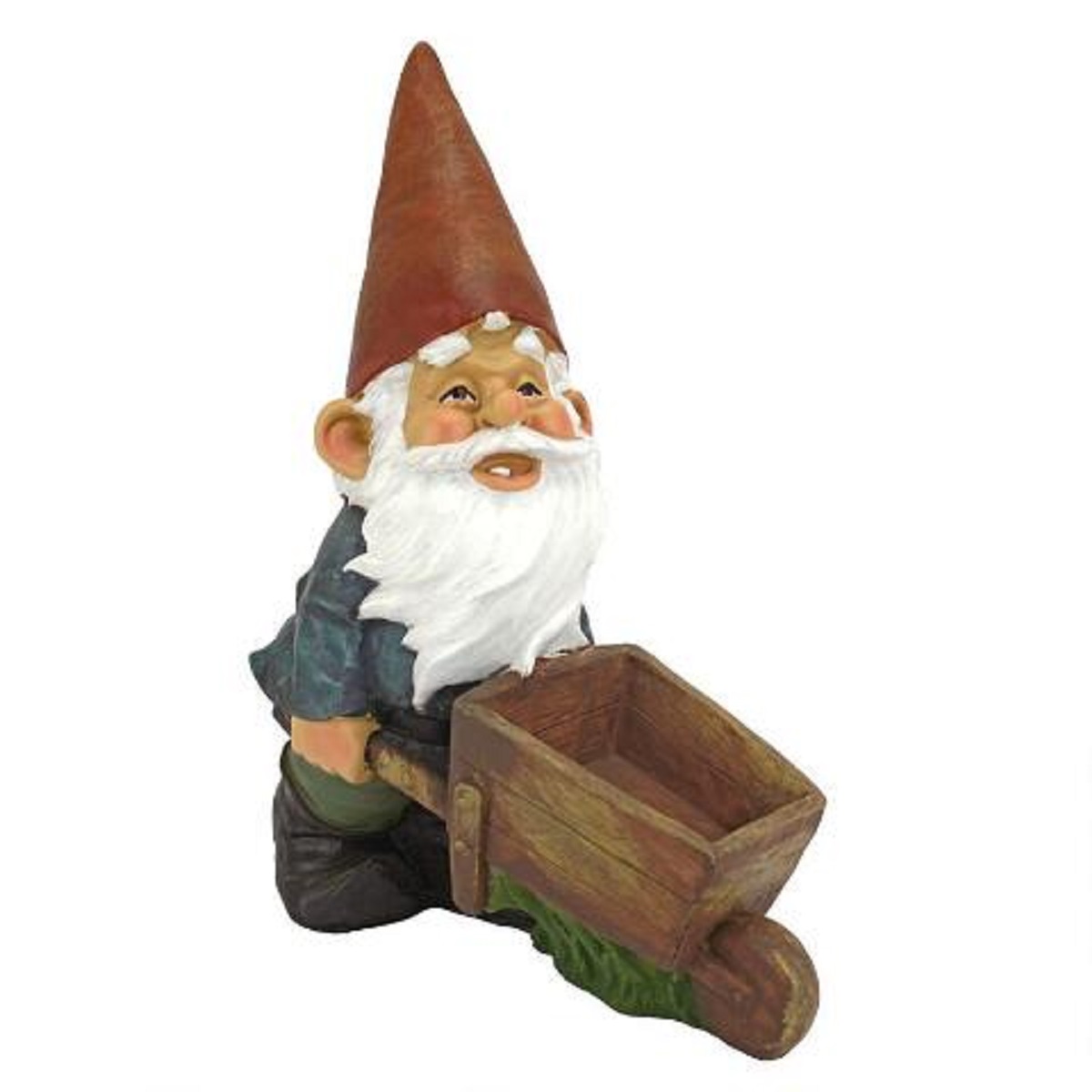 12" Gnome Pushing Wheelbarrow Hand Painted Garden Statue