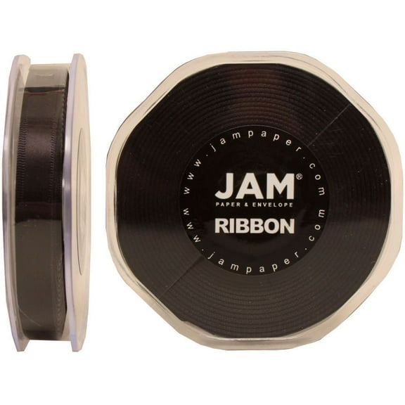 JAM Paper Double Faced Satin Ribbon, 3/8 in x 25 Yds, 1 per Pack, Black