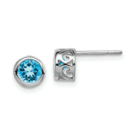 925 Sterling Silver Blue Topaz Round Post Stud Ball Button Earrings
