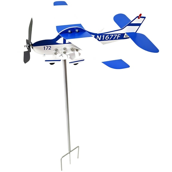 Airplane Weathervane, Classic Metal Wind Spinner with Rotating Propellers, 28.7 in / 73 cm Height Outdoor Wind Sculpture, Garden Sculpture for Yard Patio Lawn Decor and Flight Lovers