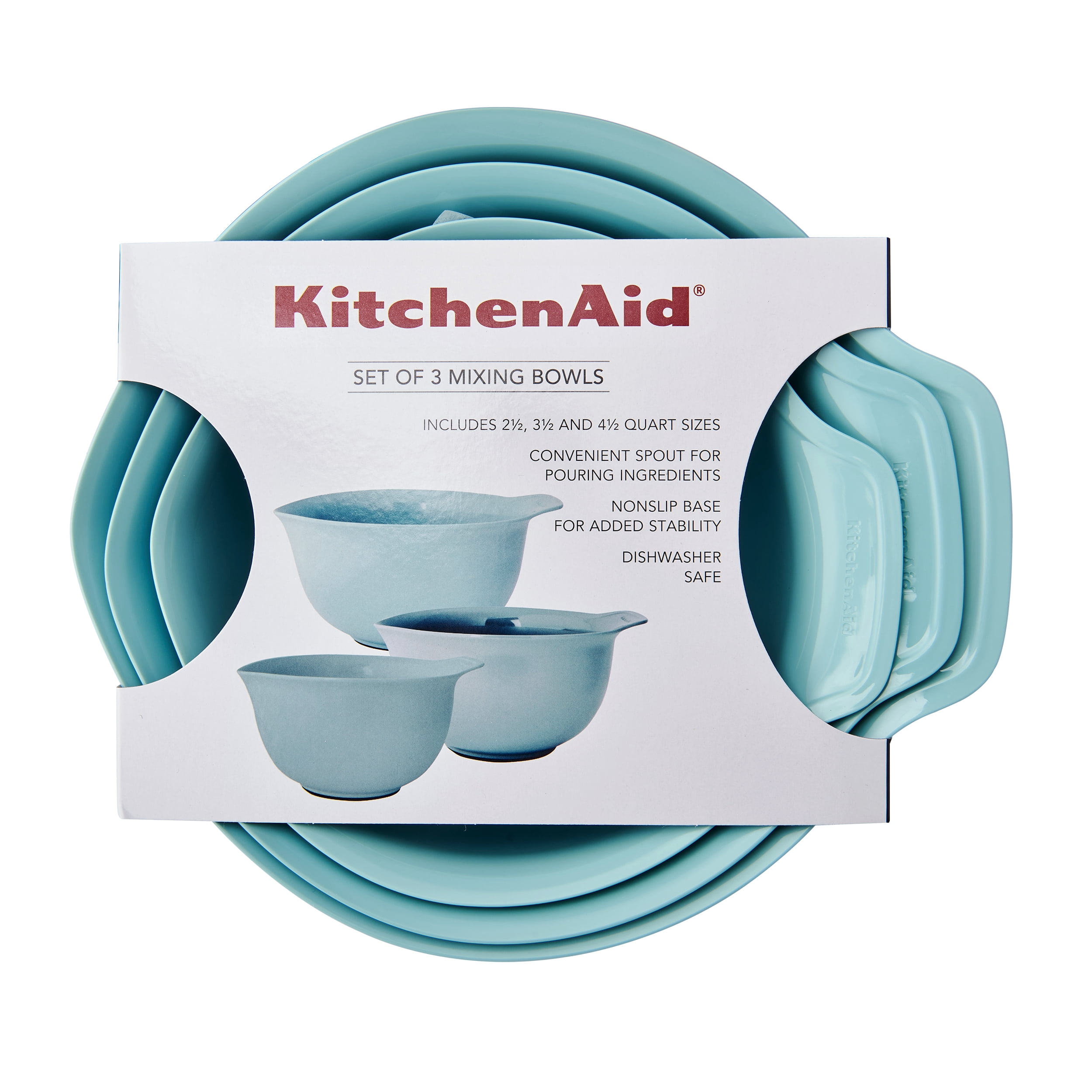 KitchenAid 3-Piece Nesting Plastic Mixing Bowl Set, Mineral Water