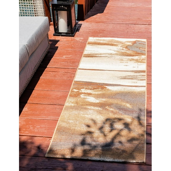 Unique Loom Outdoor Modern Collection Area Rug - Shore (2' 7" x 5' 3" Runner Brown/Beige)