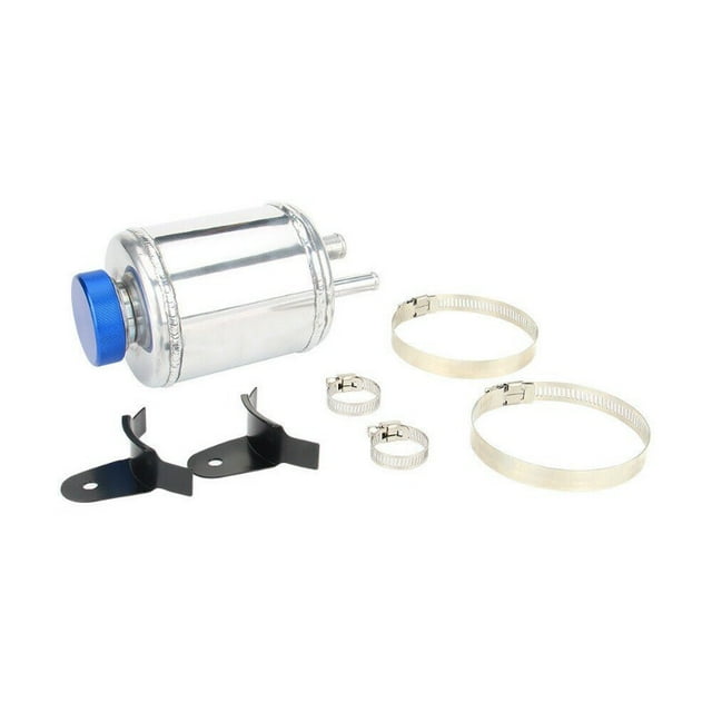 SILVER Universal Aluminum Racing Car Power Steering Fluid Reservoir Tank +Clamps