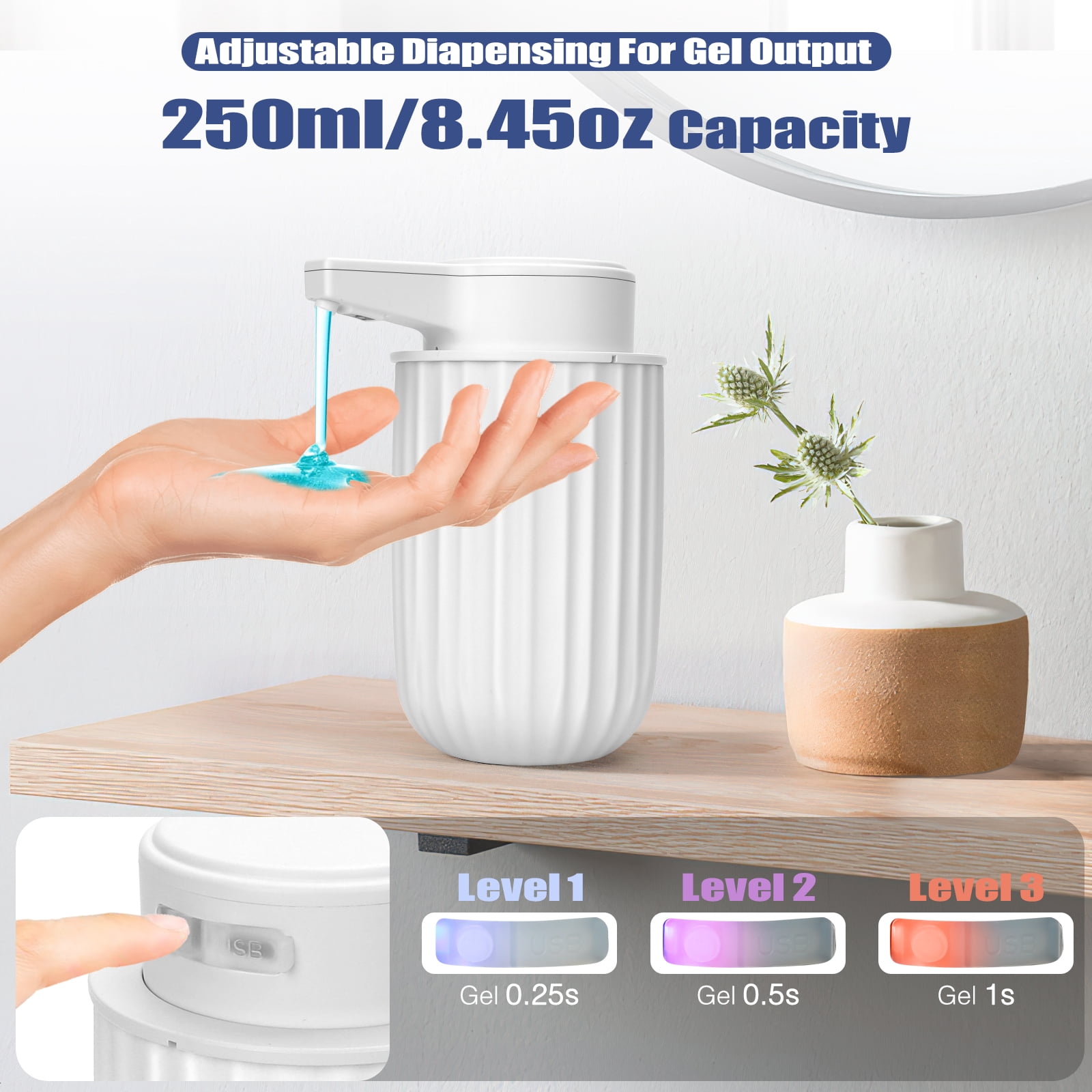 Automatic Soap Dispenser Liquid Touchless 9oz Plastic White 3-Level Adjustable Modern Auto Soap Dispenser Bathroom Kitchen Hand Dish Lotion