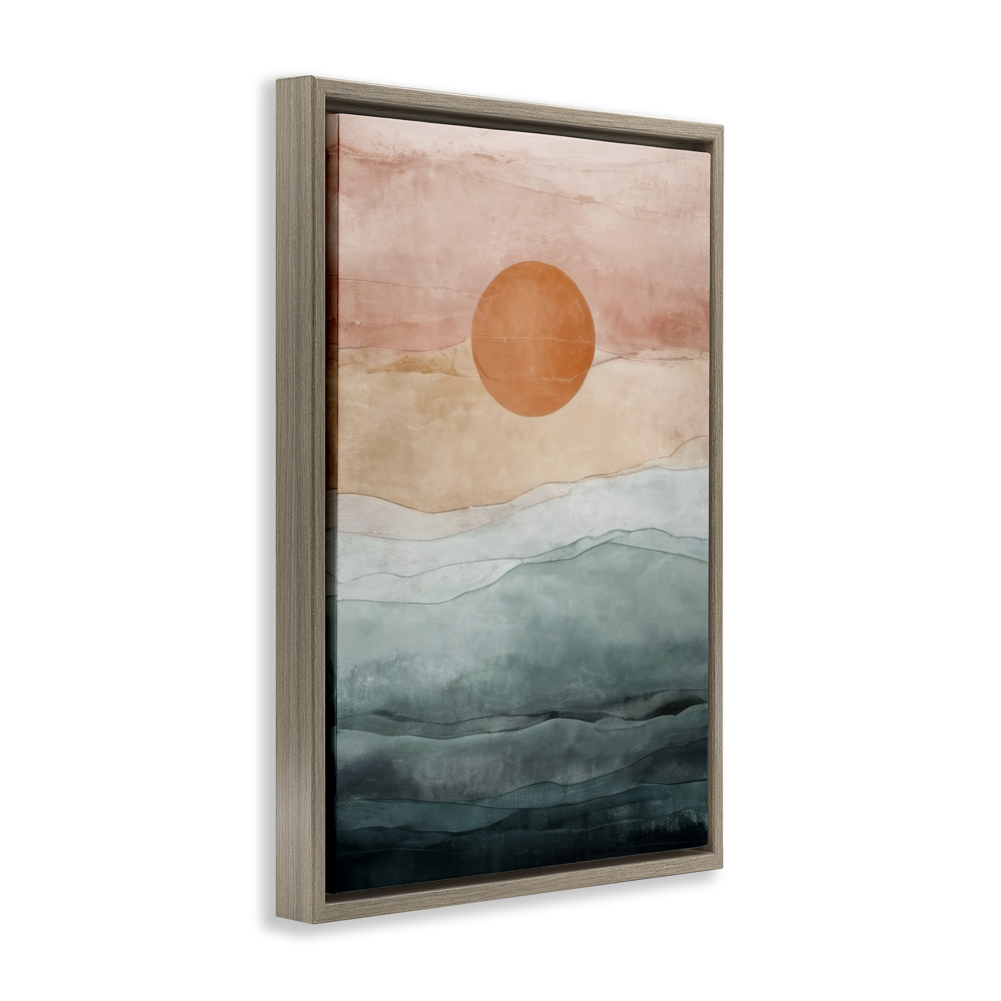 Stupell Industries Crimson Orb Landscape Landscape Painting Brown Floater Framed Canvas Art Print Wall Art, 17 x 25