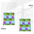 thumbnail image 3 of DouZhe Reusable Grocery Bags, Whimsical Doodle Smile Girl Lightweight Polyester Canvas Cloth Tote Bag for Travle Gym Shopping School, 15" x 16", 3 of 7