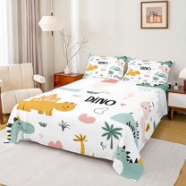 Castle Fairy Child Boys Girls Kawaii Animal Dino Twin Sheet Sets,Cute Dinosaur Bedding