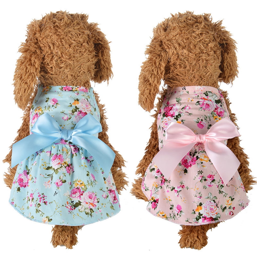 JACKY-Store Small Dog Cat Pet Printed Shirt Dress Fly Sleeve Dress for Pet Summer Pet Dog Clothes Puppy Dog Cat Vest Shirt Fake Strap Dog Clothes Pet Grid Skirt for Small Medium Pets