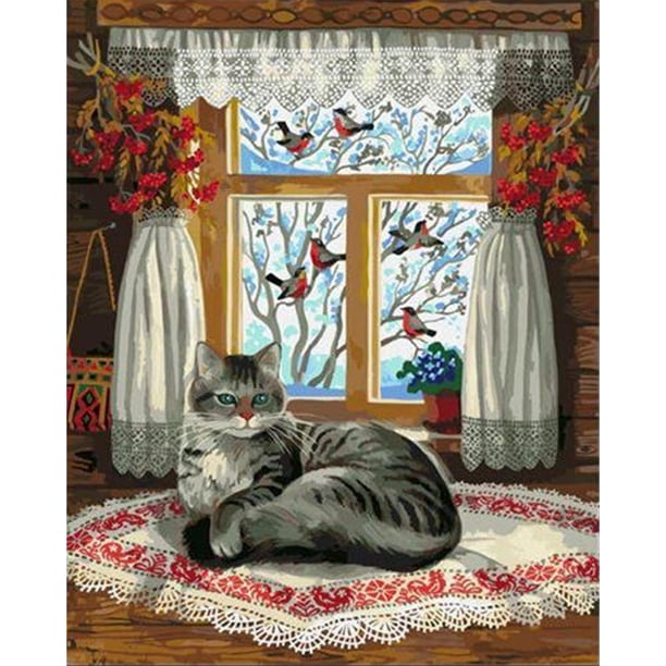 Cuadros Decorativos DIY pintura por número Kit alfombra gato animales sin marco para decoración del hogar Sywqhk Nuevos Originales