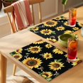 thumbnail image 4 of Sunflower Black Placemats Set of 12 Yellow Petals Floral Farmhouse Bee Place Mats Indoor Wipeable Table Mats Washable Cloth Dining Table Placemats for Kitchen Holiday Party Home Decor 13x19 Inch, 4 of 9