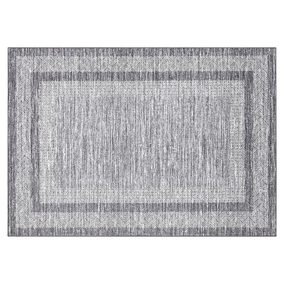 Modern Distressed Bordered Area Rug – Non-Slip Non-Shedding Soft Low Pile Washable Floor Carpet, Contemporary Geometric Indoor Decorative Rug for Living Room Bedroom