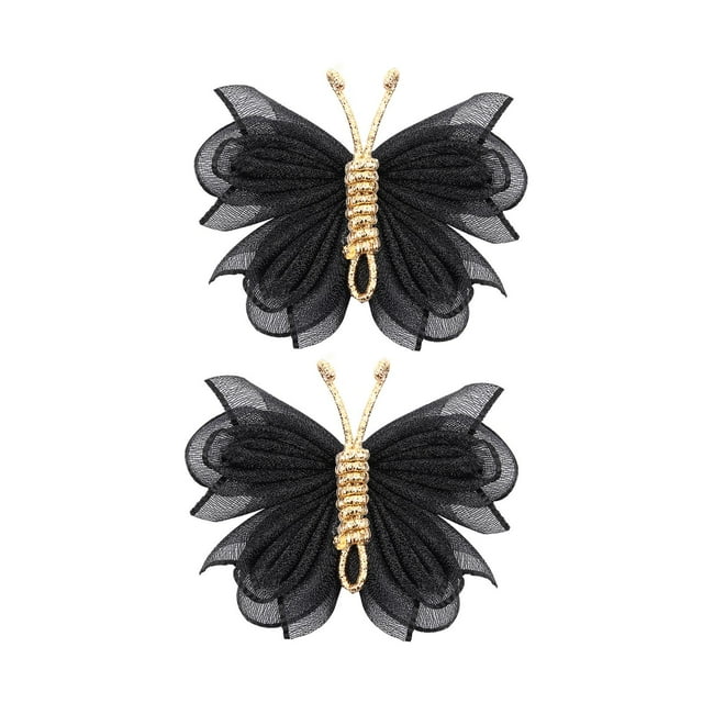 2x Pinces à Cheveux Papillon Queue de Cheval Mignon pour Enfants Cheveux Bouclés Légers Maille Noire