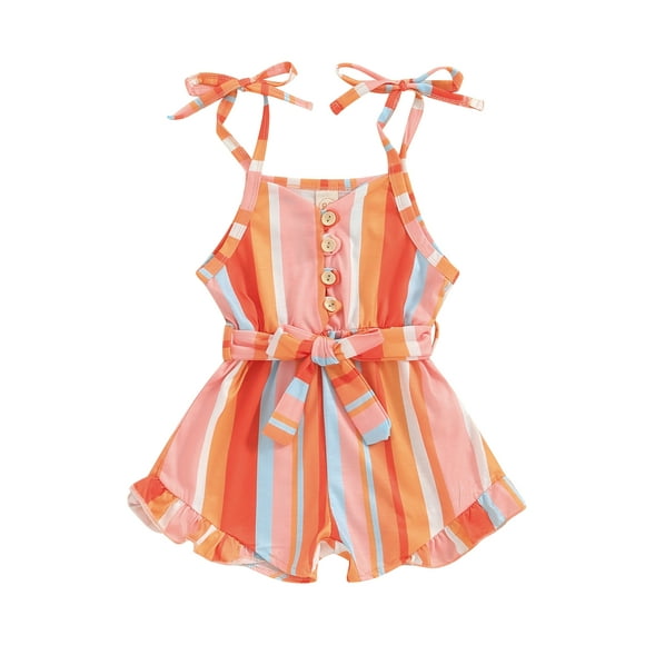 Gupgi Toddler Baby Girl Sleeveless Romper 1-5 Years Kids Jumpsuit Vertical Stripe Print Shorts Playsuit