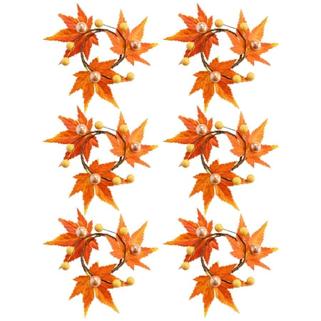 

LINASHI 6Pcs Fall Garland Maple Leaf Rings，Faux Silk Cloth Halloween Thanksgiving Napkin Ringsfor Home Wedding Party